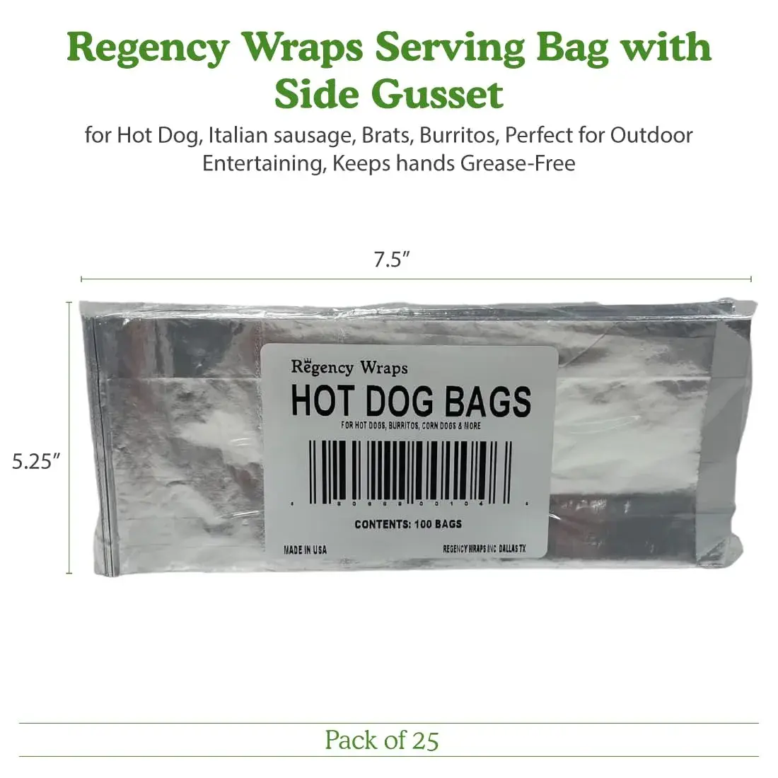 Regency Wraps Grease Resistant Snack Bags, Foil Lined Burger Bags, 25 Count | Insulated for Hot & Cold Food - view 7