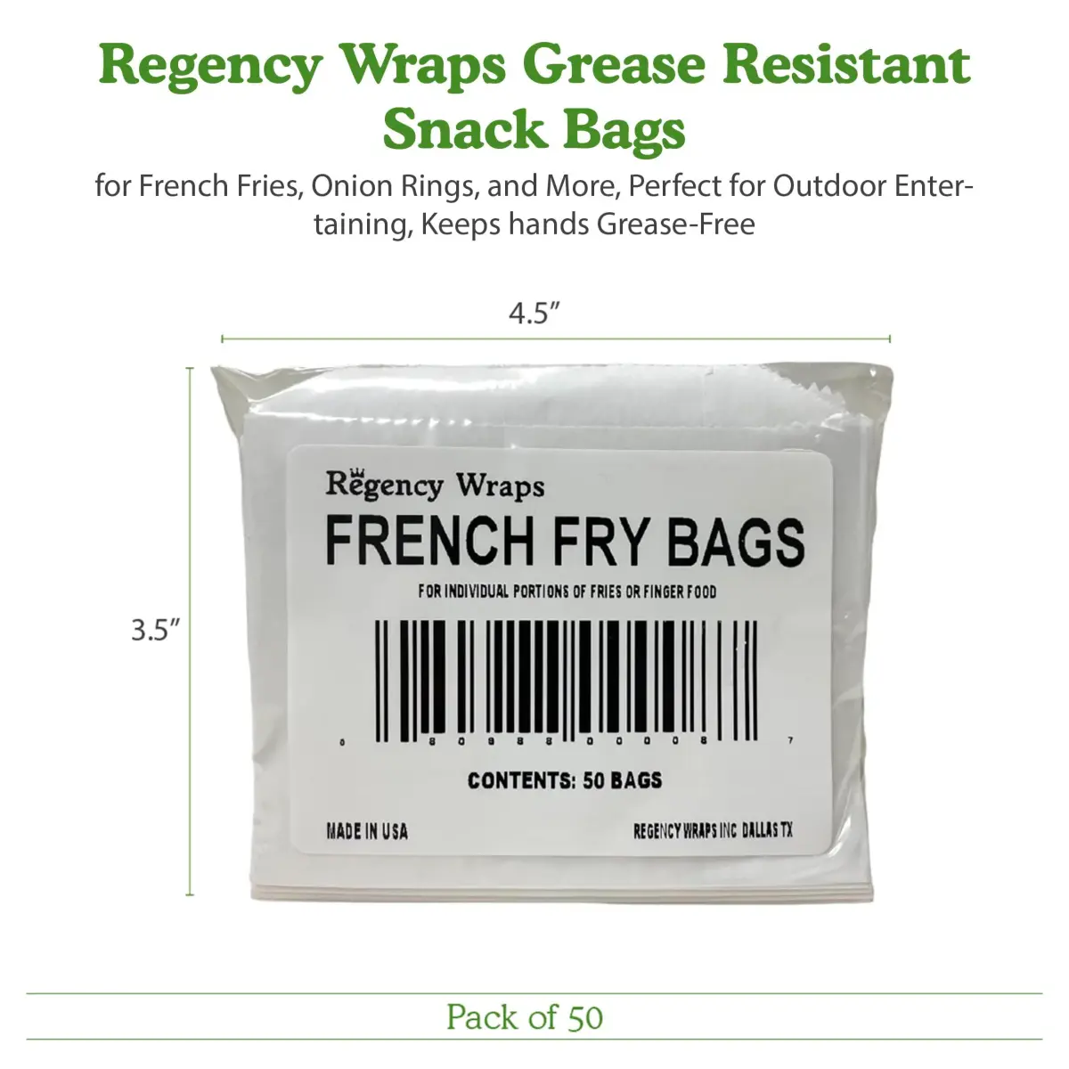 Regency Wraps Grease Resistant French Fry Bags 4.5 x 3.5 Inch Pack of 50 | Keep Hands Clean at Parties - view 7