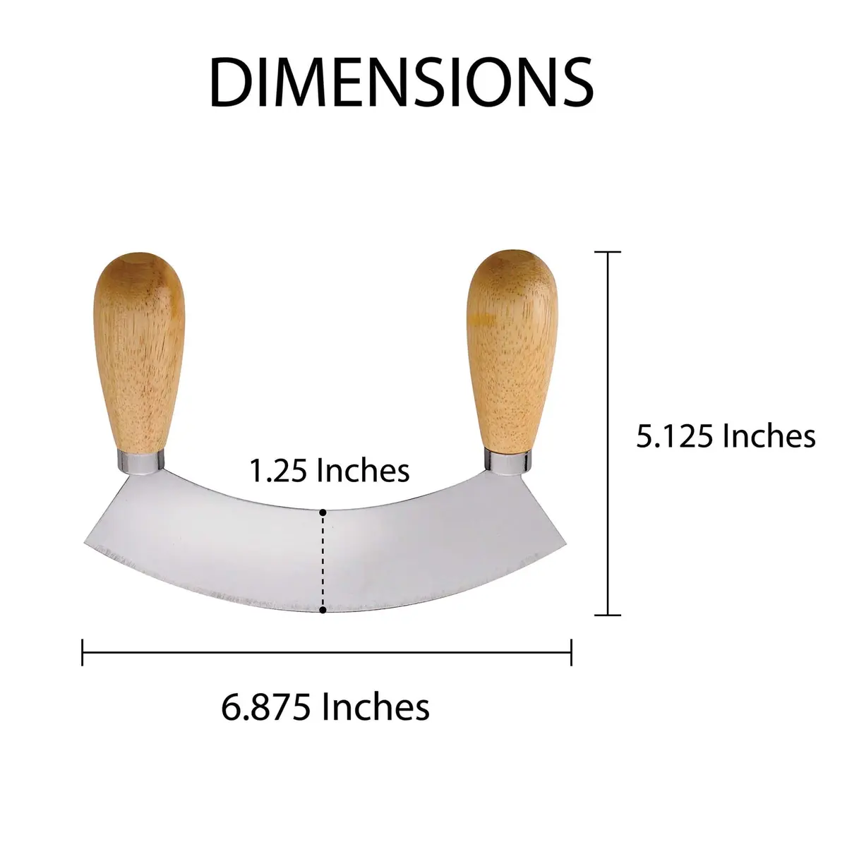 HIC Kitchen Mezzaluna Rocking Chopper & Mincing Knife 6.75 Inch | Stainless Steel & Rubberwood for Herbs Vegetables Nuts - view 7