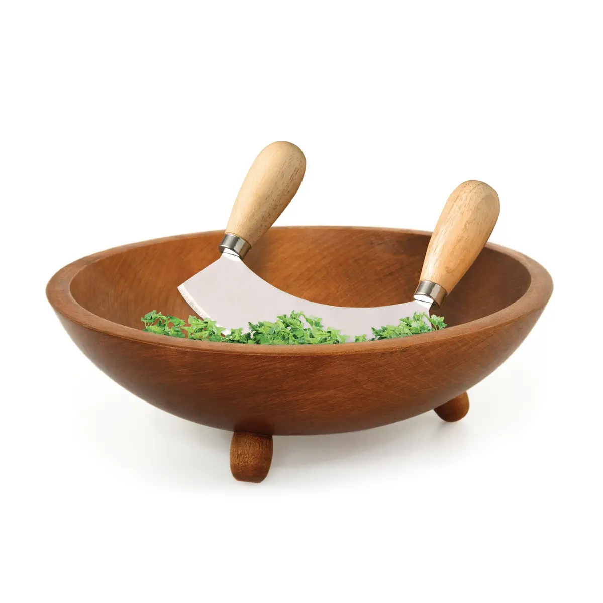 HIC Kitchen Mezzaluna Rocking Chopper & Mincing Knife 6.75 Inch | Stainless Steel & Rubberwood for Herbs Vegetables Nuts - view 4