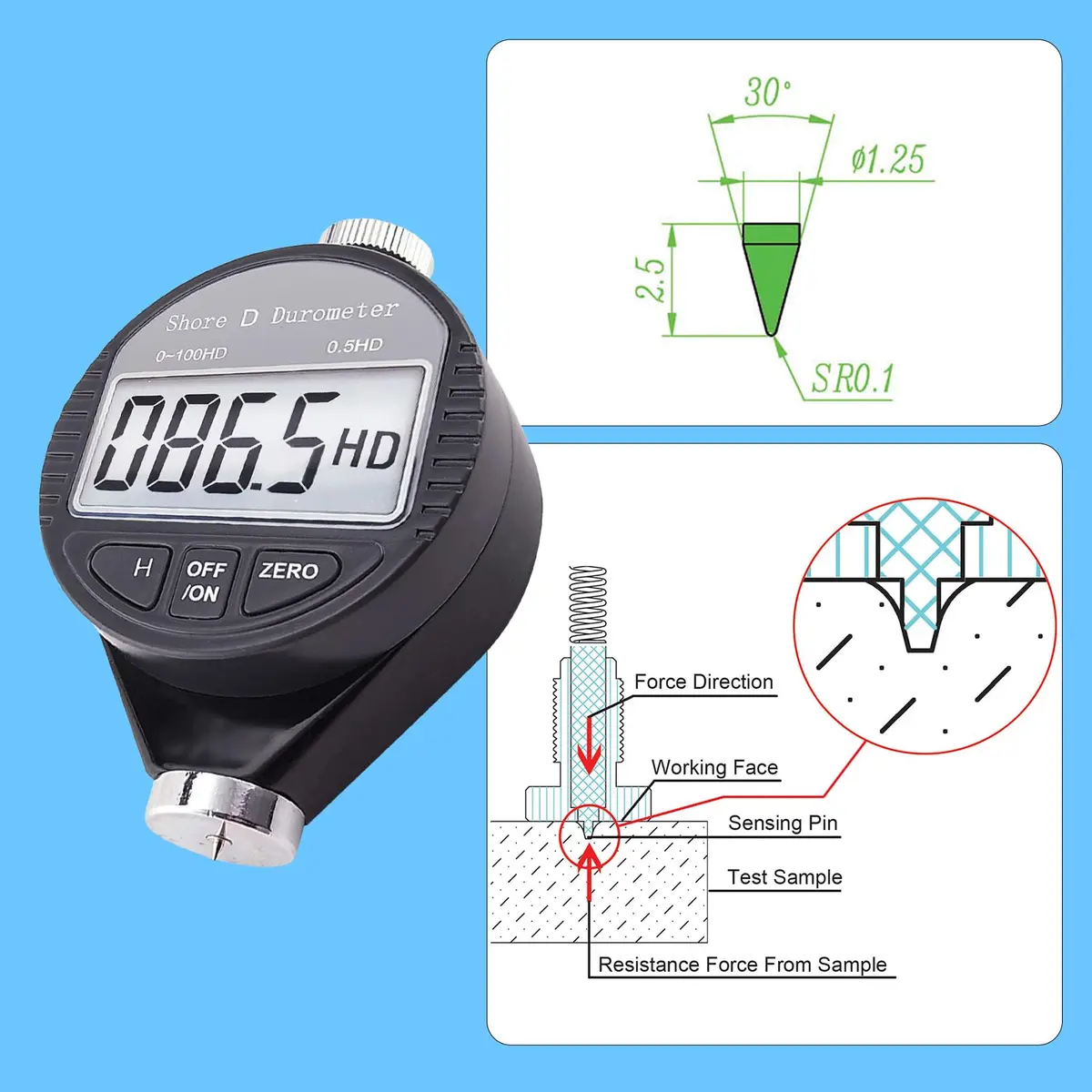 Gain Express Shore D Hardness Tester 87mm x 56mm x 25mm | Precise Digital Durometer for Rubber & Plastics - view 5