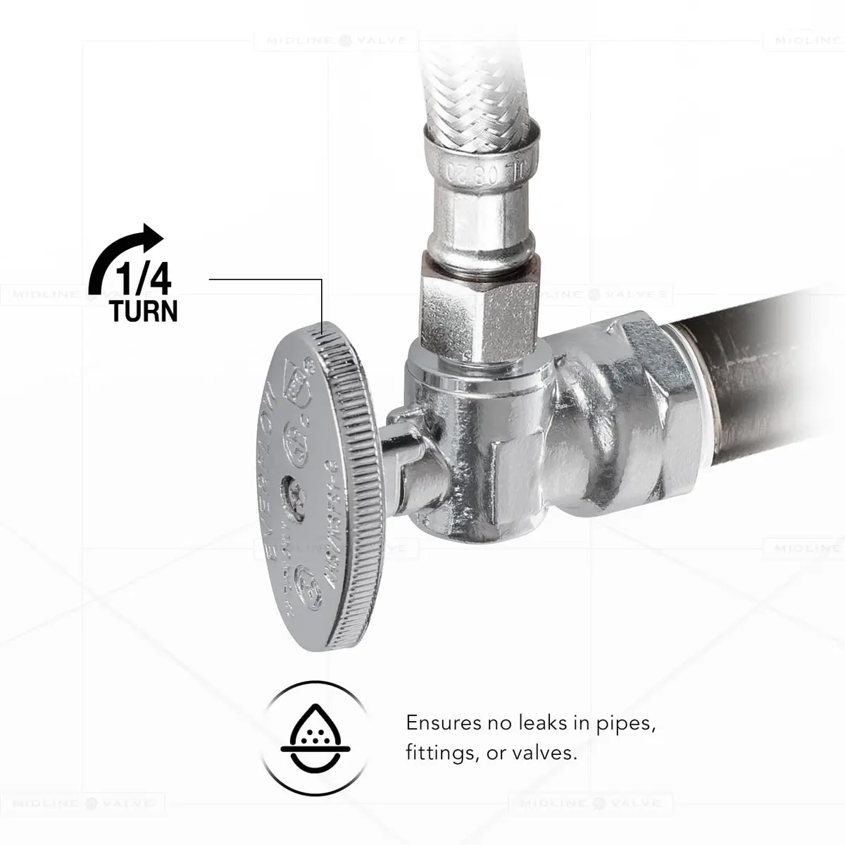 Midline Valve 1/2" FIP x 3/8" OD Compression Quarter Turn Angle Stop Valve | Chrome Plated Brass, NSF/ANSI 61/372 Certified - view 5