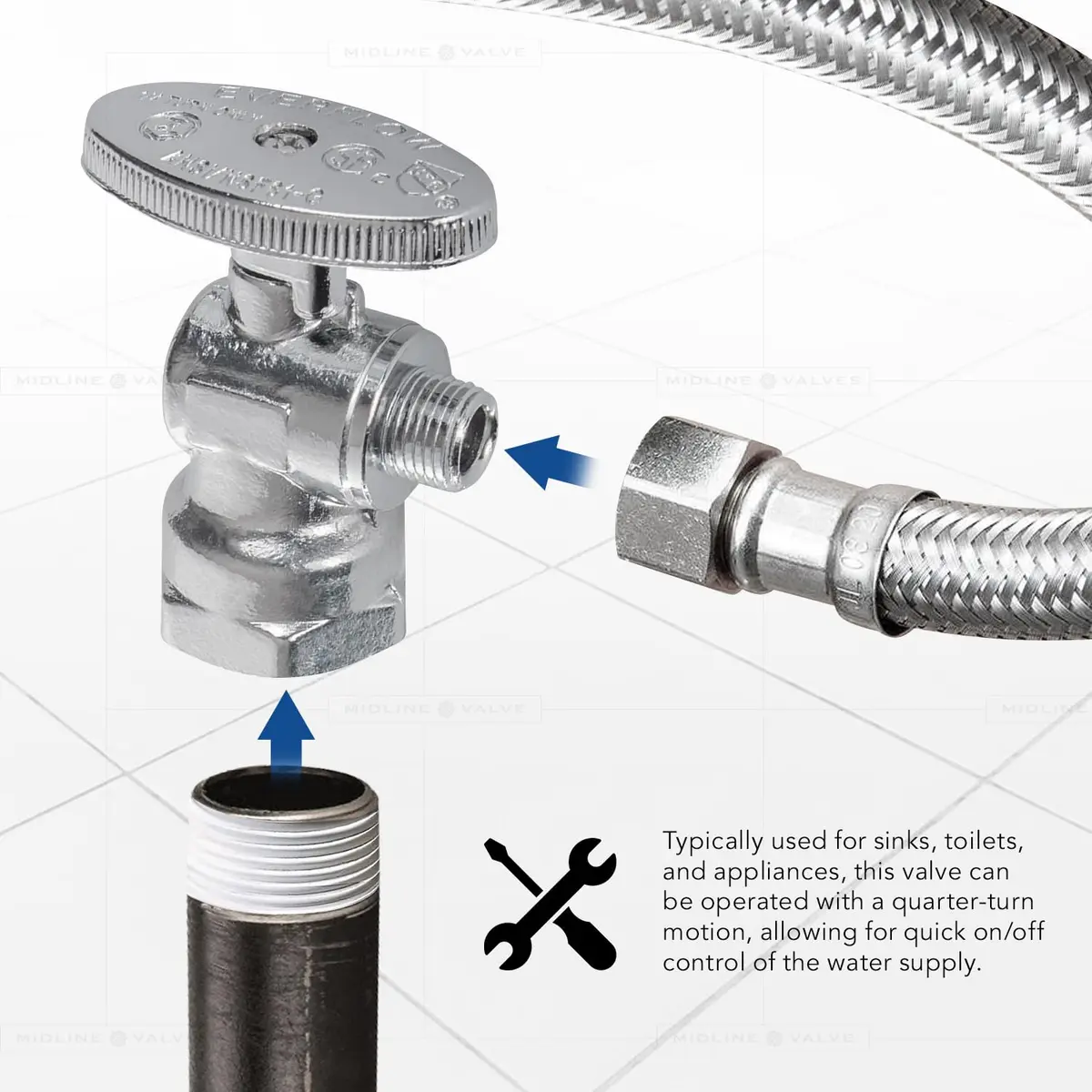 Midline Valve 1/2" FIP x 3/8" OD Compression Quarter Turn Angle Stop Valve | Chrome Plated Brass, NSF/ANSI 61/372 Certified - view 4