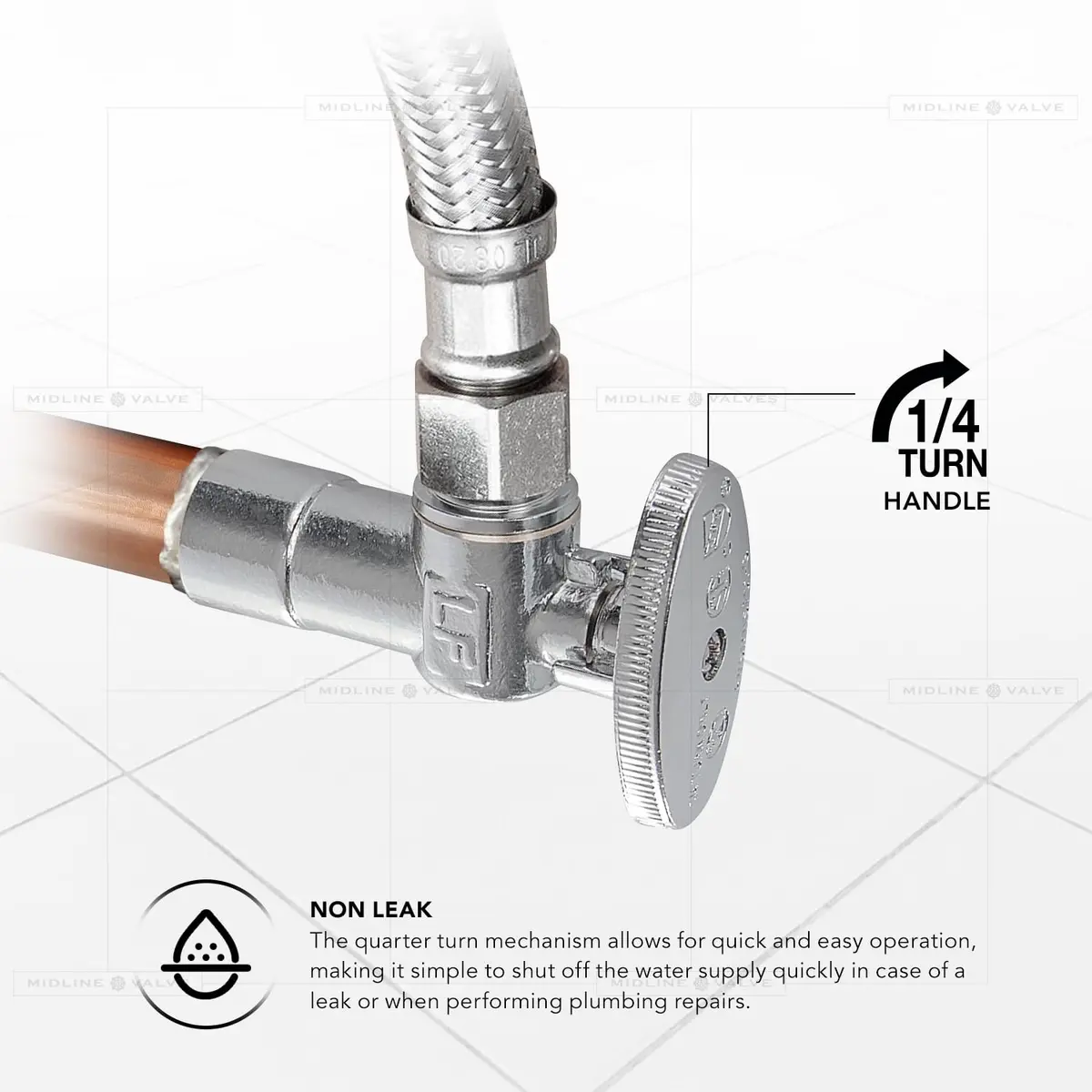 Midline Valve 81212QS-OM 1/2 in. Sweat x 3/8 in. O.D. COMP Angle Shut-off Valve | NSF Certified Lead-Free Brass - view 5
