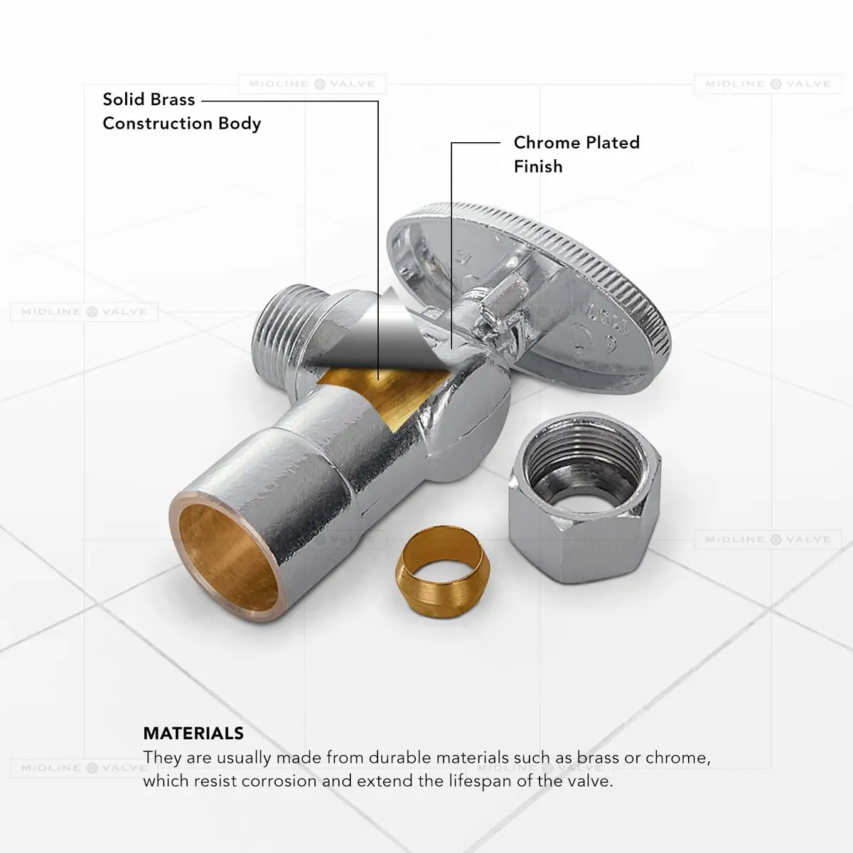 Midline Valve 81212QS-OM 1/2 in. Sweat x 3/8 in. O.D. COMP Angle Shut-off Valve | NSF Certified Lead-Free Brass - view 6