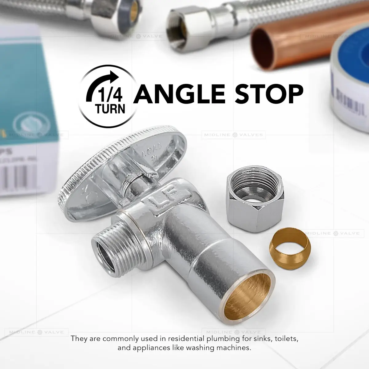 Midline Valve 81212QS-OM 1/2 in. Sweat x 3/8 in. O.D. COMP Angle Shut-off Valve | NSF Certified Lead-Free Brass - view 2