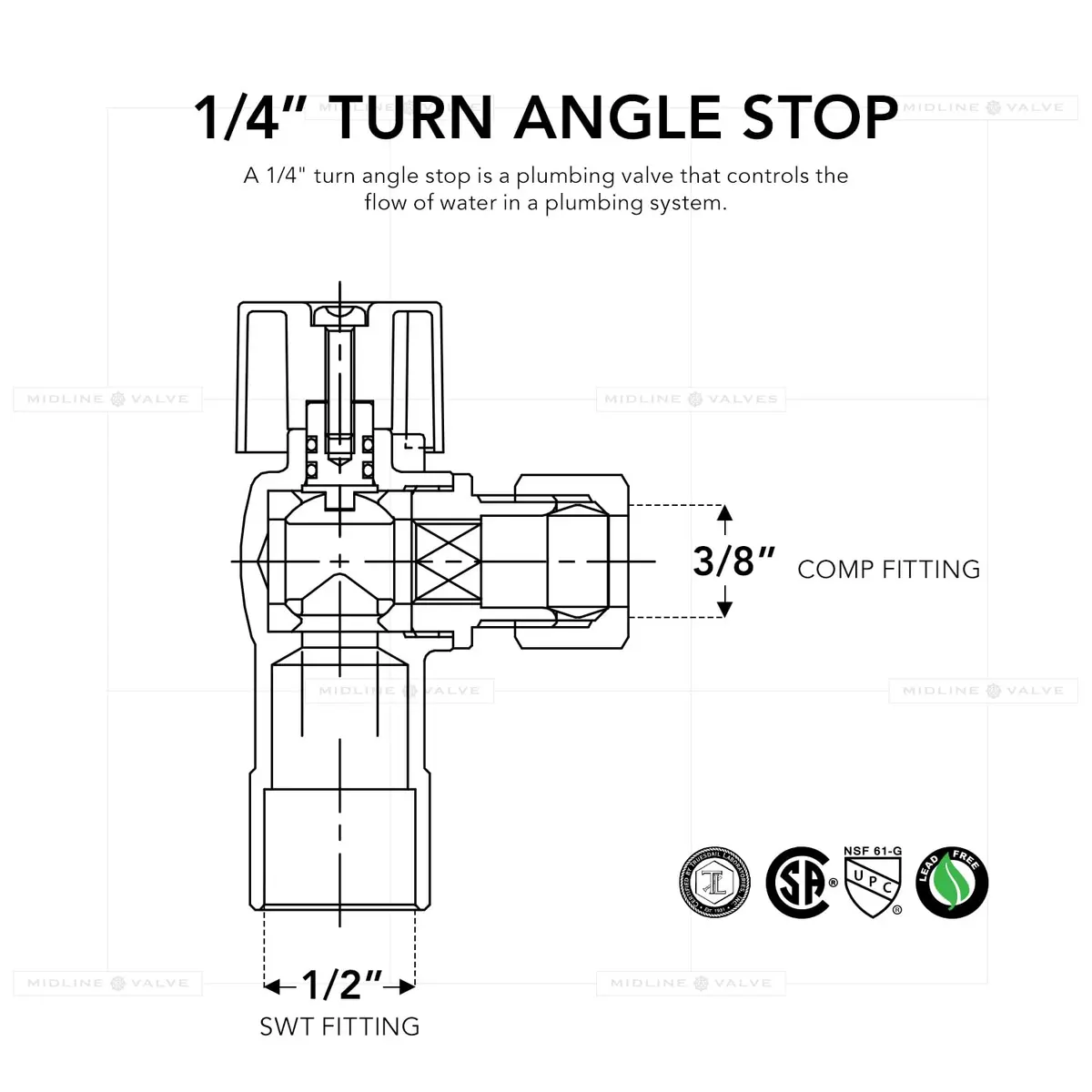Midline Valve 81212QS-OM 1/2 in. Sweat x 3/8 in. O.D. COMP Angle Shut-off Valve | NSF Certified Lead-Free Brass - view 3