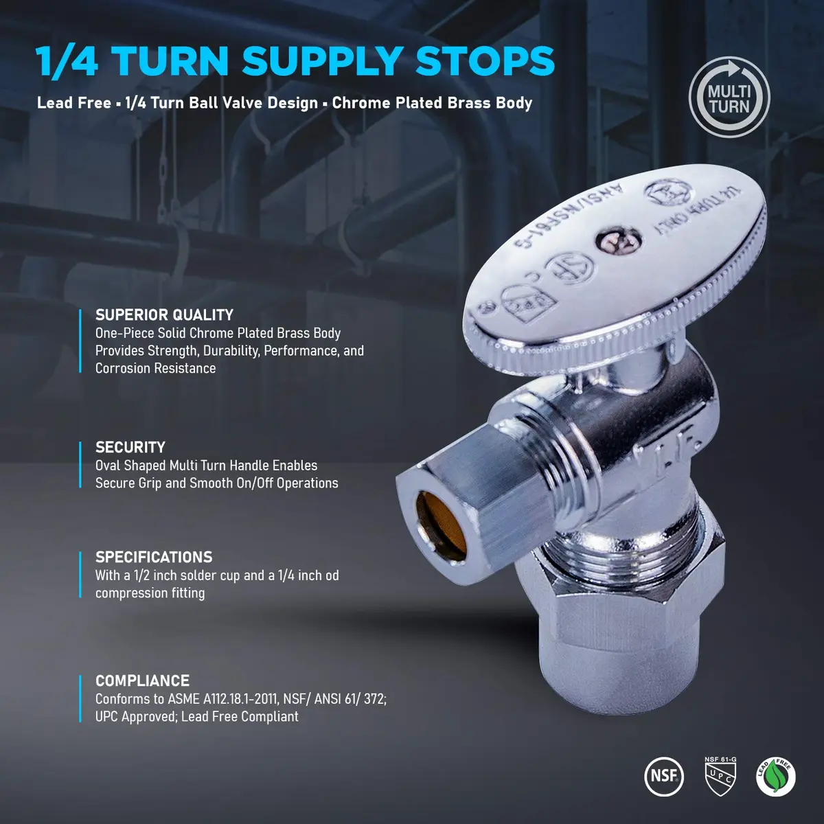 Midline Valve 81412QS-OM Angle Shut-off Valve 1/2 in. CPVC x 3/8 in. O.D. COMP Chrome Plated Brass - view 5