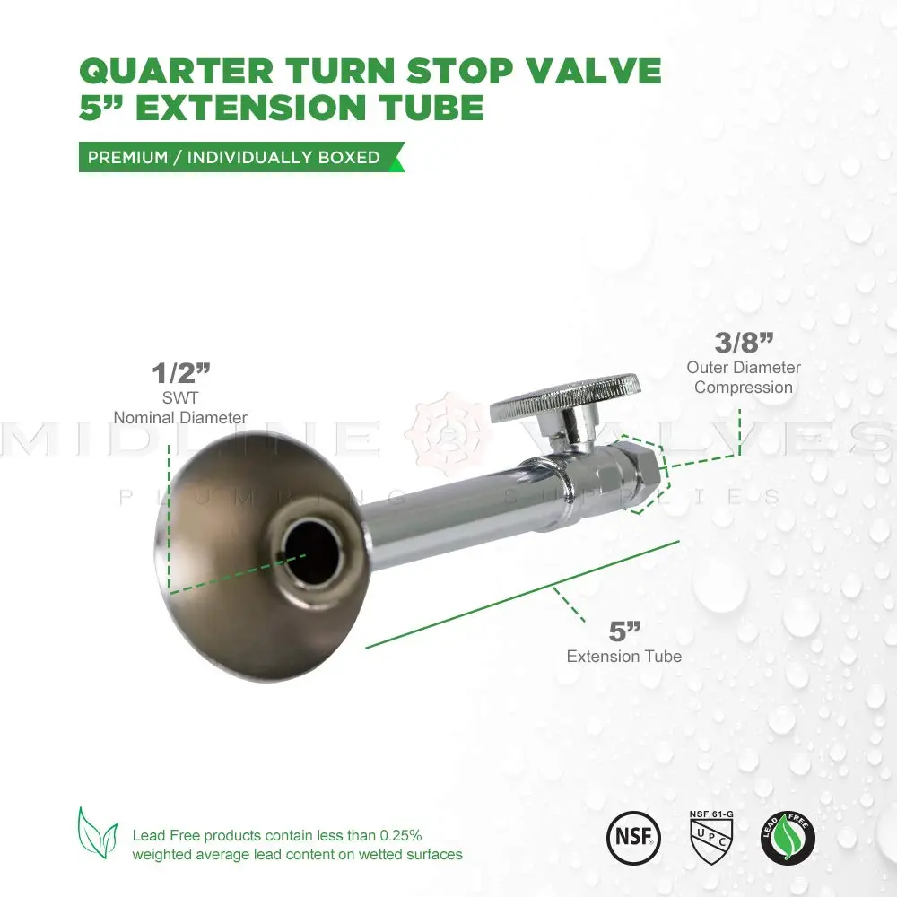 Midline Valve 84212PR-NL 1/2 in. Sweat x 3/8 in. Compression Straight Stop Valve with 5" Extension Tube | Lead-Free Brass Construction - view 8