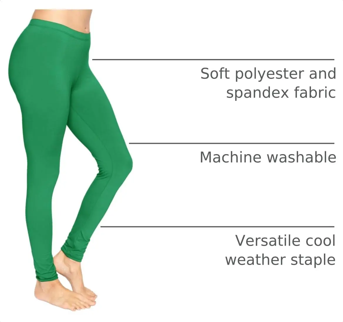 STRETCH IS COMFORT Women’s Full Length Leggings Kelly Green Large | Mid-Rise, 95% Polyester, Comfortable Fit - view 4