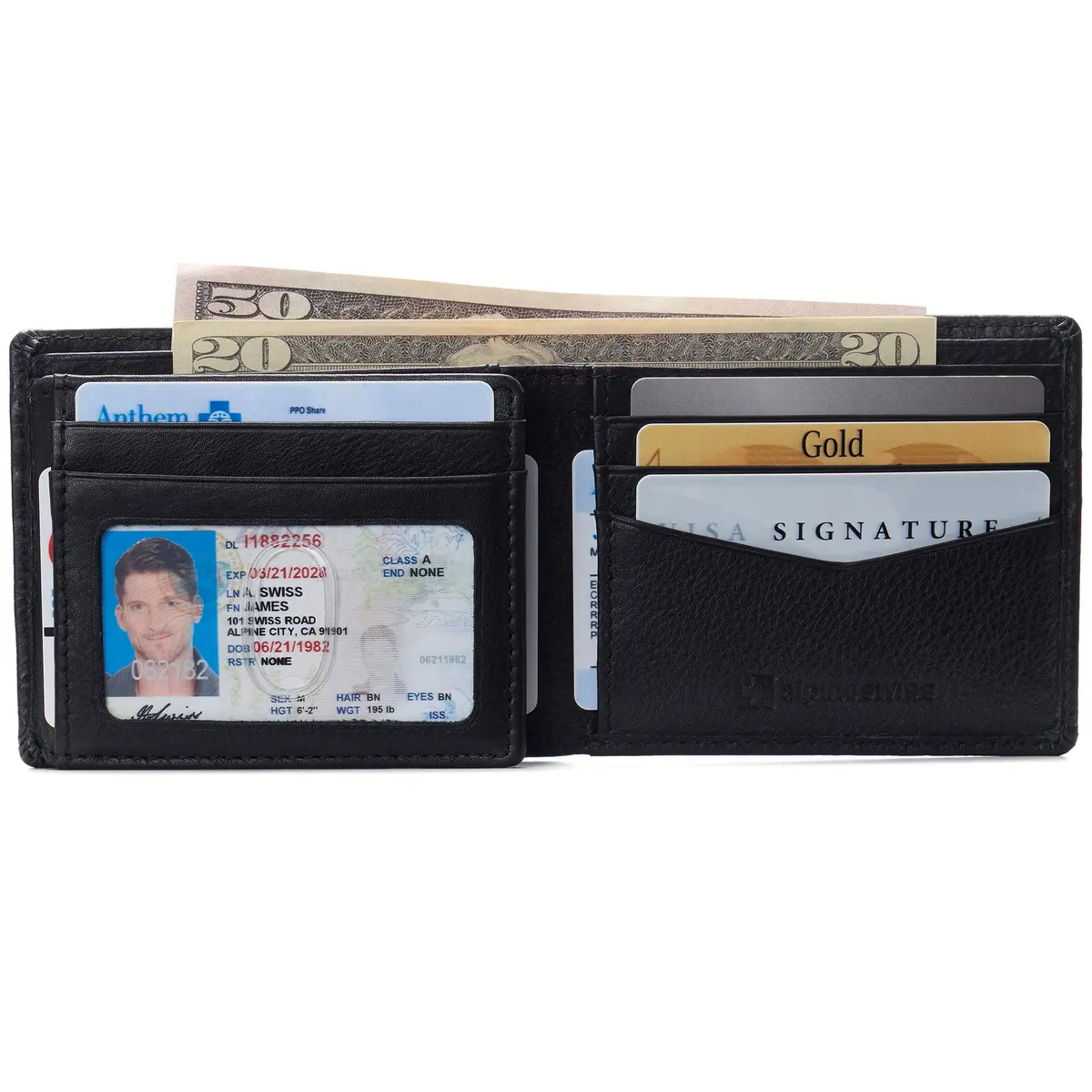 Alpine Swiss Spencer RFID Protected Leather Bifold Wallet | Black, 14 Card Pockets - view 5