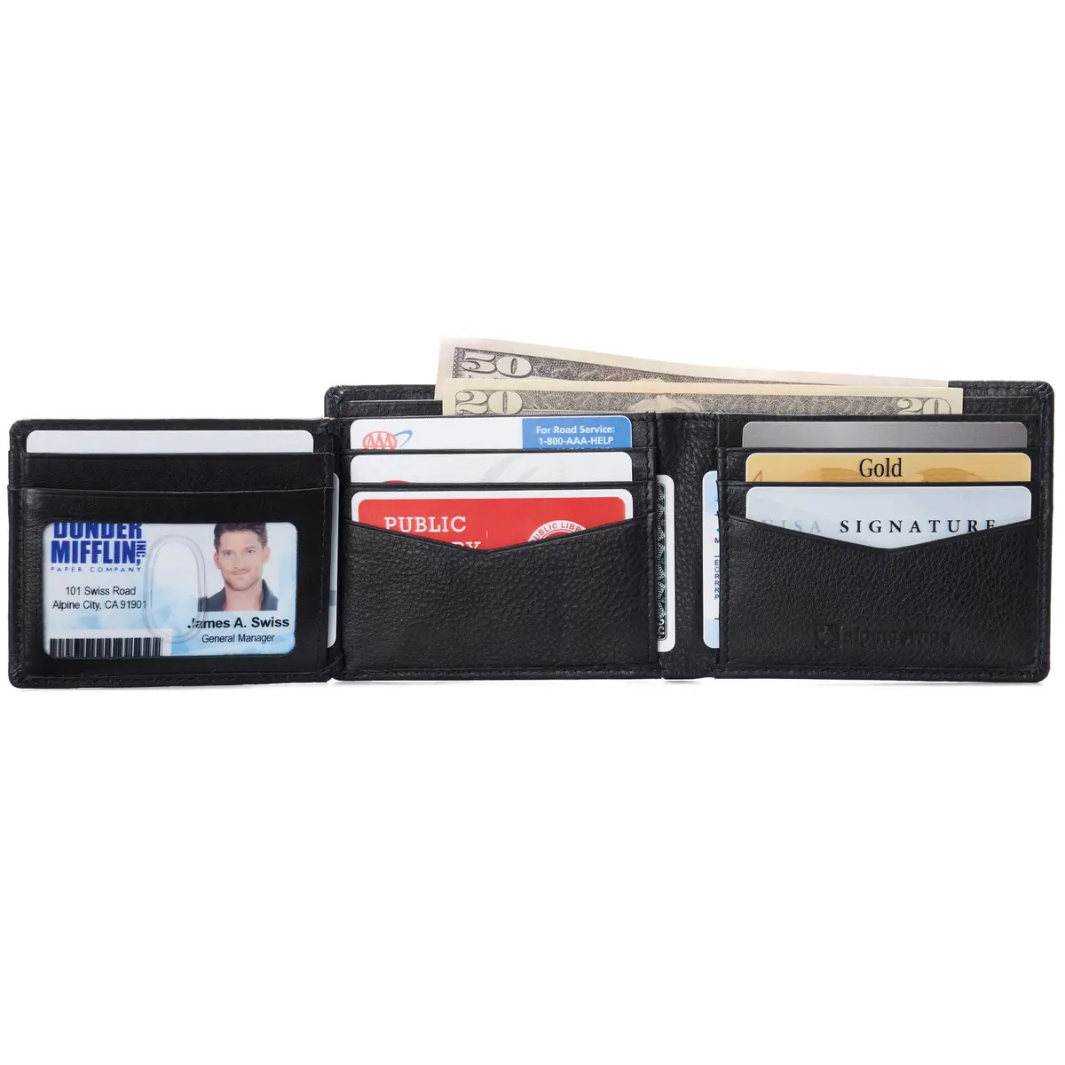 Alpine Swiss Spencer RFID Protected Leather Bifold Wallet | Black, 14 Card Pockets - view 6