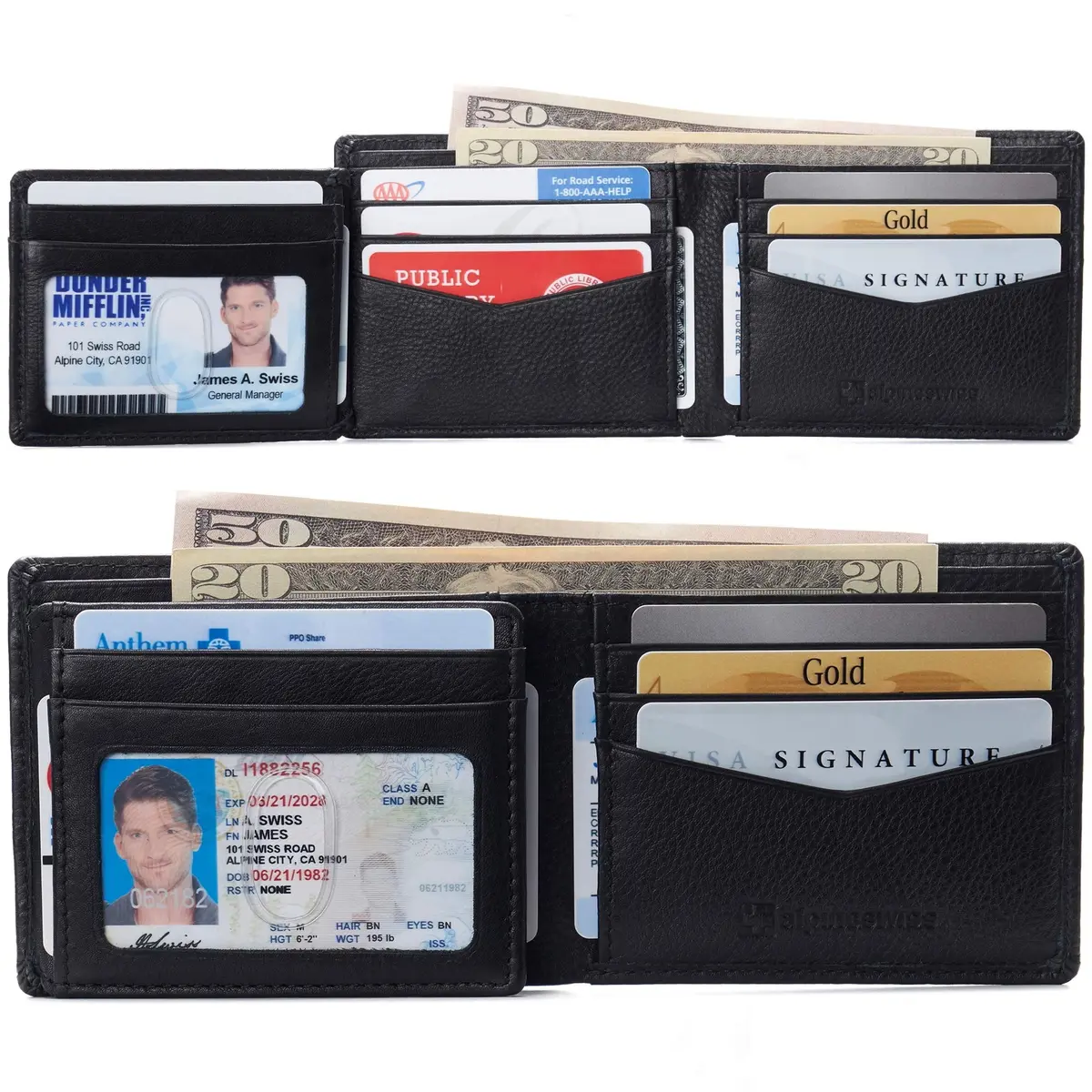 Alpine Swiss Spencer RFID Protected Leather Bifold Wallet | Black, 14 Card Pockets - view 2