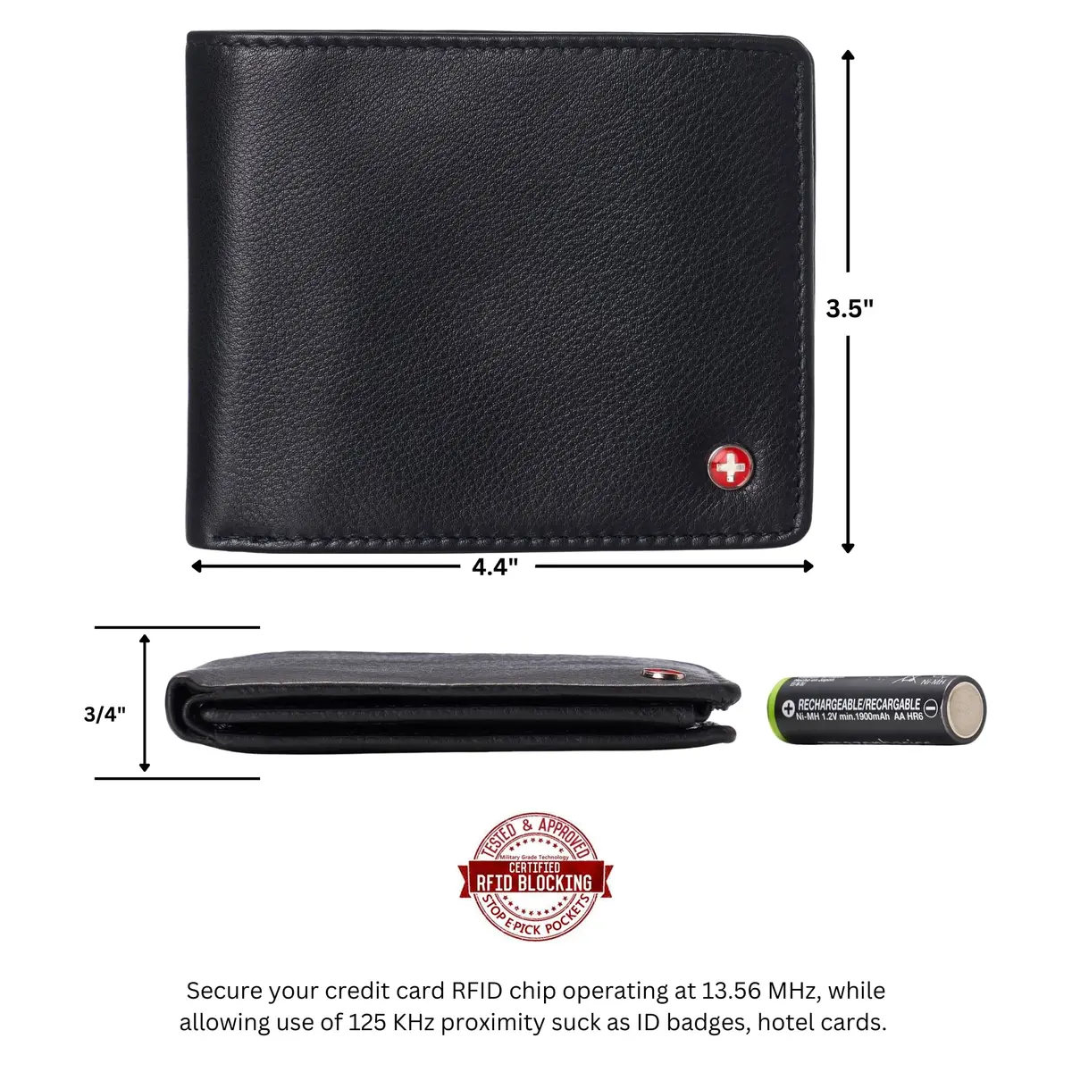 Alpine Swiss Spencer RFID Protected Leather Bifold Wallet | Black, 14 Card Pockets - view 3