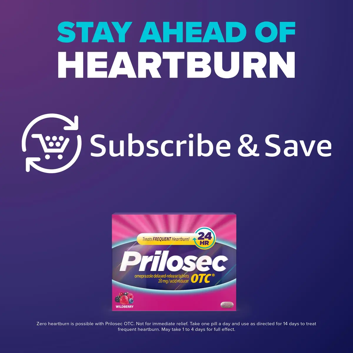 Prilosec OTC Omeprazole 20mg Delayed-Release Tablets Wildberry 42 | 24 Hour Heartburn Relief - view 5