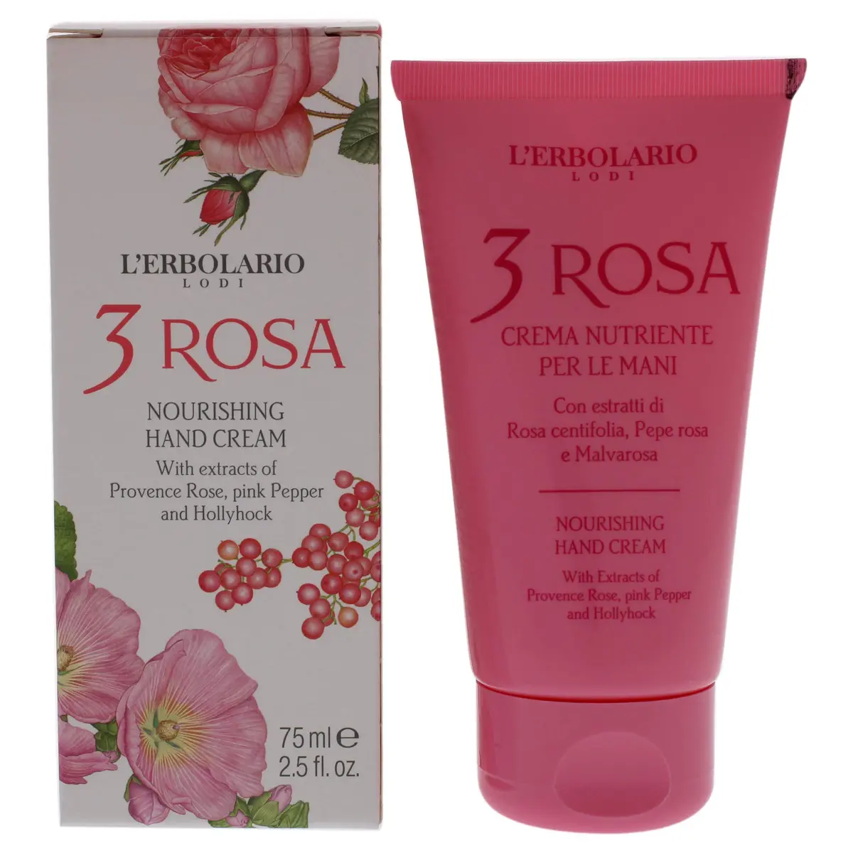 L'Erbolario 3 Rosa Nourishing Hand Cream 2.5 oz | Moisturizes & Soothes Dry Hands - main product image