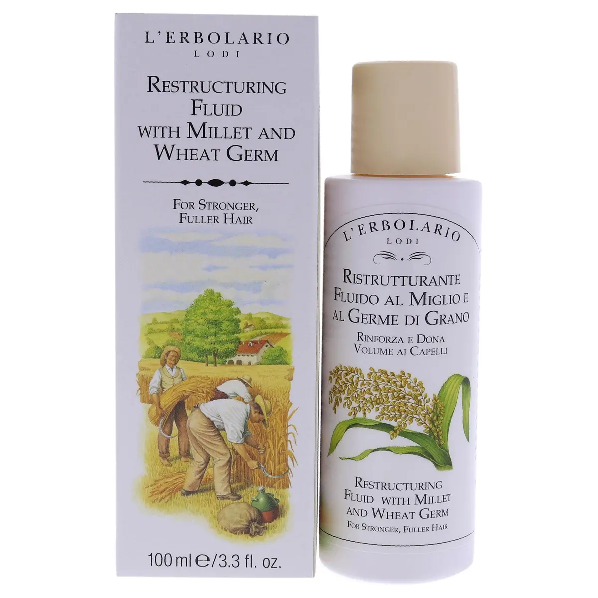 L'Erbolario Millet And Wheat Restructuring Fluid 3.3 Oz | Hair Serum For Stronger, Fuller Hair - main product image