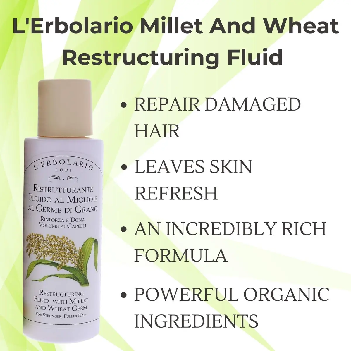 L'Erbolario Millet And Wheat Restructuring Fluid 3.3 Oz | Hair Serum For Stronger, Fuller Hair - view 3