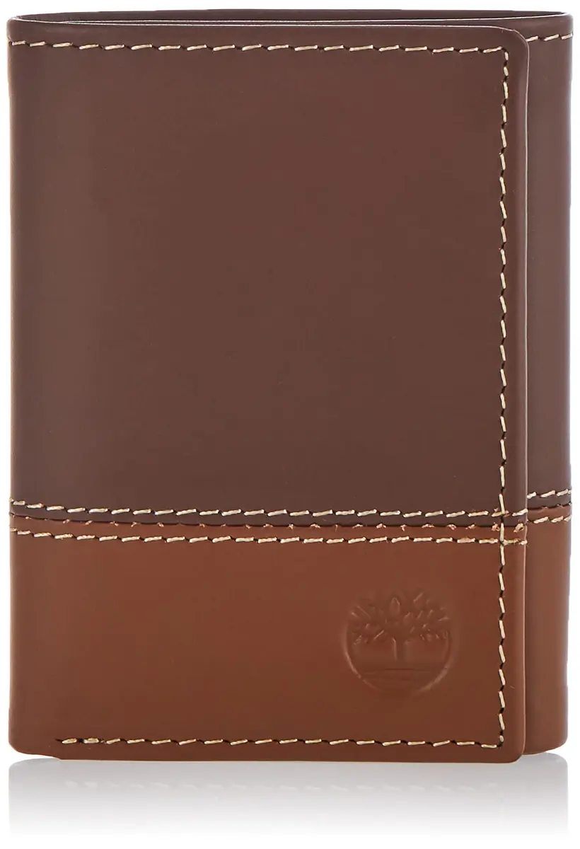 Timberland Men's Genuine Leather Trifold Wallet With ID Window, Brown/Tan, 11.4cm x 8.9cm (4.5in x 3.5in) | RFID Blocking ID Holder - main product image