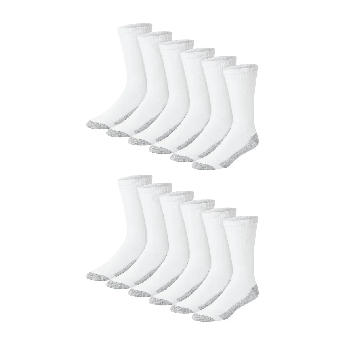Hanes Double Tough Crew Socks 12-Pair Pack, White/Grey Foot Bottom, Men's Size 6-12 | Full Cushioning & Odor Protection - main product image