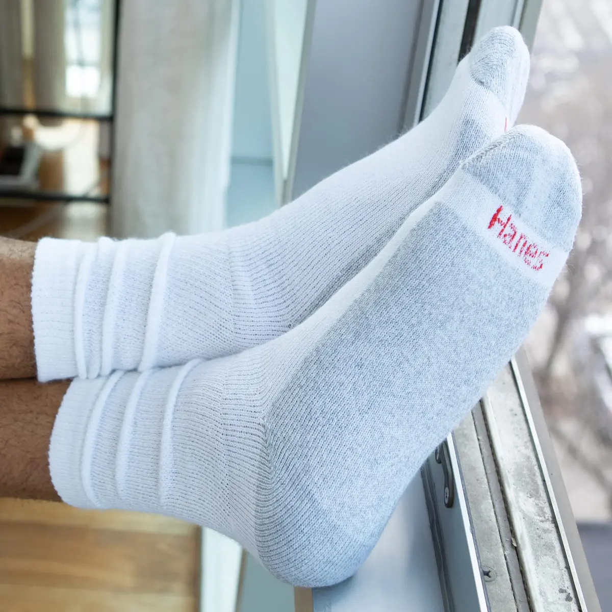 Hanes Double Tough Crew Socks 12-Pair Pack, White/Grey Foot Bottom, Men's Size 6-12 | Full Cushioning & Odor Protection - view 7