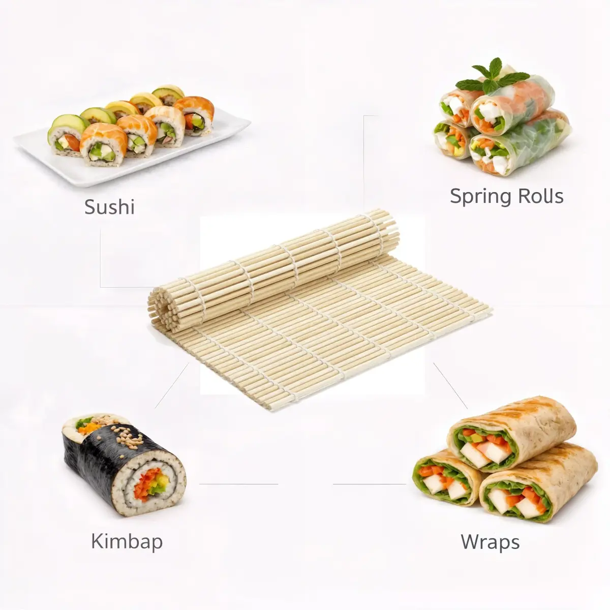 BS Bamboo Sushi Rolling Mat 22.8cm x 23.8cm (9" x 9.375") | Authentic USA Import - view 4