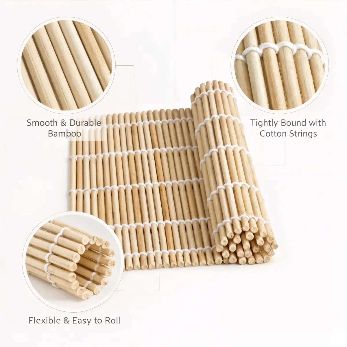 BS Bamboo Sushi Rolling Mat 22.8cm x 23.8cm (9" x 9.375") | Authentic USA Import - view 5