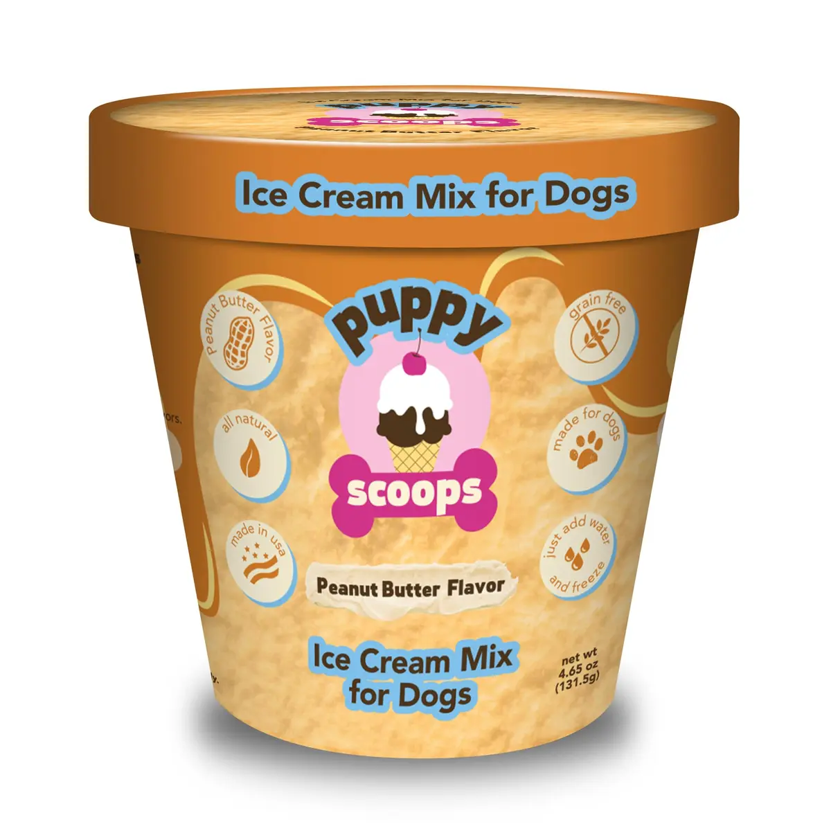 Puppy Scoops Dog Ice Cream Mix (Peanut Butter), 4.65 oz | Natural, Scoopable Treat for Dogs - main product image