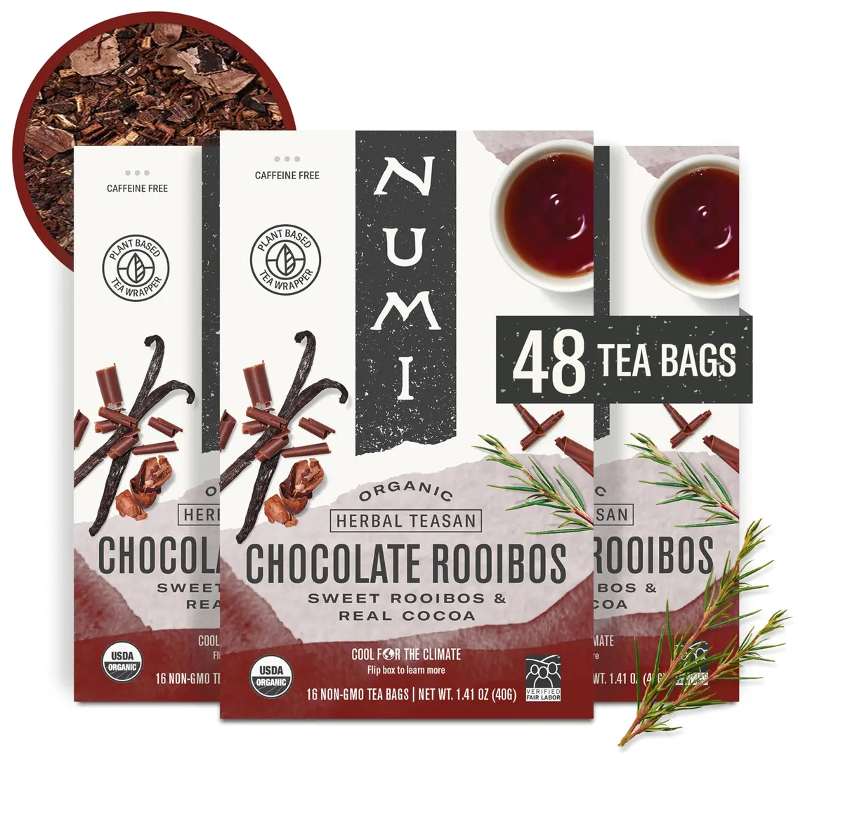 Numi Organic Chocolate Rooibos Tea, 48 Herbal Tea Bags | Caffeine Free, USDA Organic, Biodegradable Bags - view 7