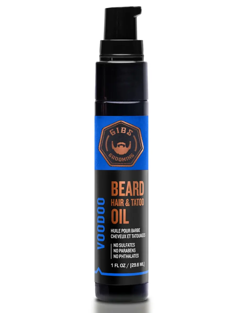GIBS Grooming Voodoo Prince Beard, Hair & Tattoo Oil 1 fl oz | Softens, Strengthens, Protects Skin - main product image