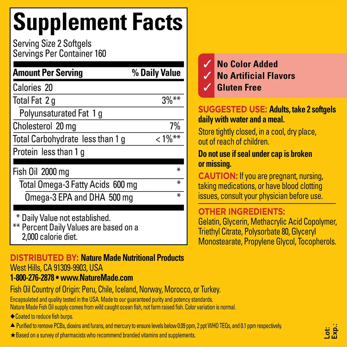 Nature Made Burp Less Fish Oil Omega 3 1000mg Softgels, 320 Count (160 Day Supply) | Heart Health Support with EPA & DHA - view 2