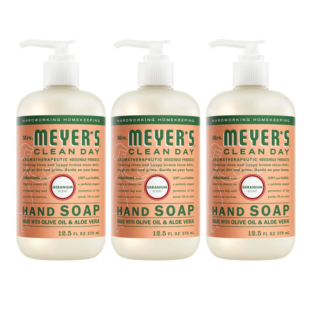 Mrs. Meyer's Clean Day Geranium Scent Hand Soap 375ml (12.5 Fl Oz) | Moisturizing Liquid Hand Soap for Soft Hands - main product image