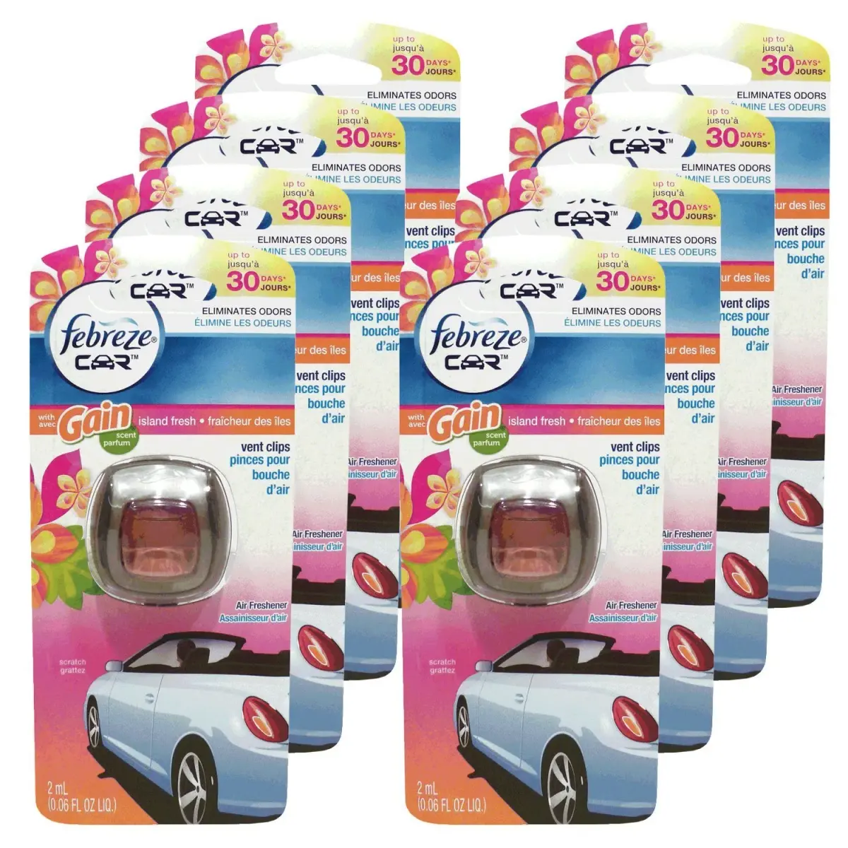 Febreze Car Vent Clips Air Freshener & Odor Eliminator, Gain Island Fresh Scent - 8 Piece, Multicolor - main product image