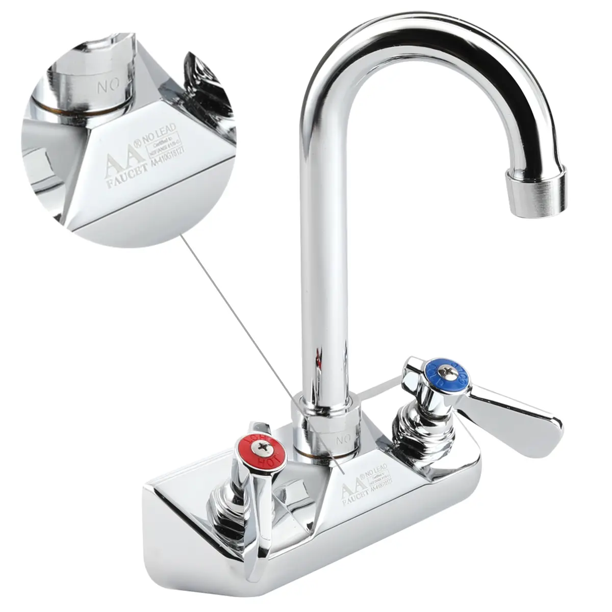 AA Faucet 4" Wall Mount Commercial Hand Sink Faucet with 3-1/2" Gooseneck Spout Brass Chrome NSF - view 6