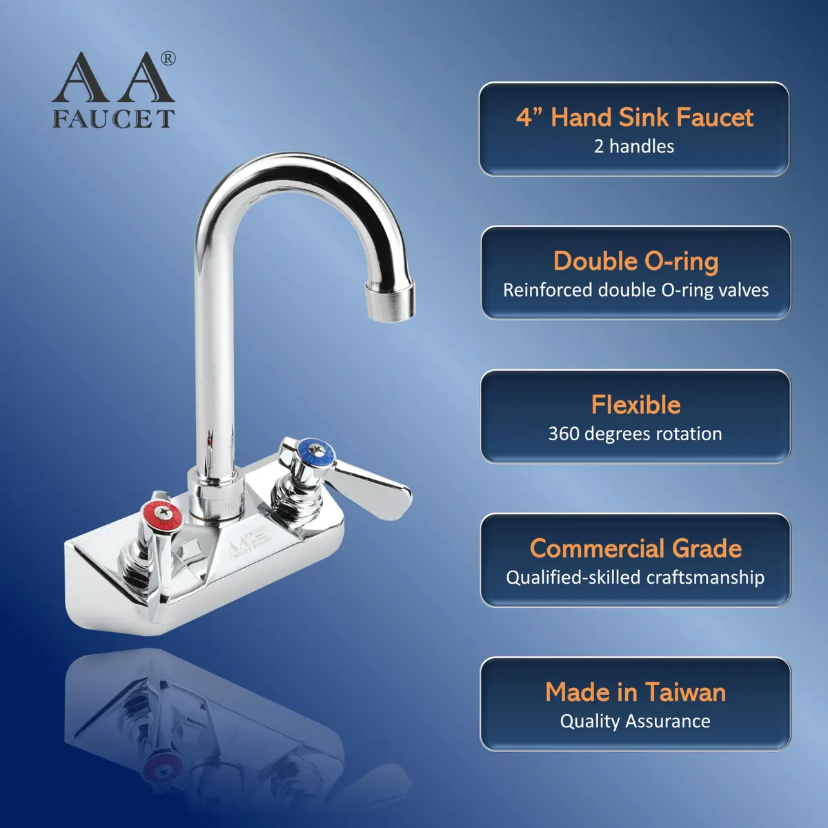 AA Faucet 4" Wall Mount Commercial Hand Sink Faucet with 3-1/2" Gooseneck Spout Brass Chrome NSF - view 4
