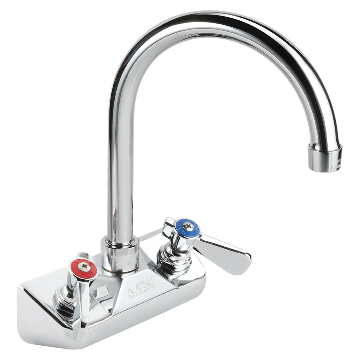 AA Faucet 4" Wall Mount Commercial Hand Sink Faucet with 6" Gooseneck Spout, Brass Construction Chrome Polished for Restaurant Kitchen NSF Approved - main product image