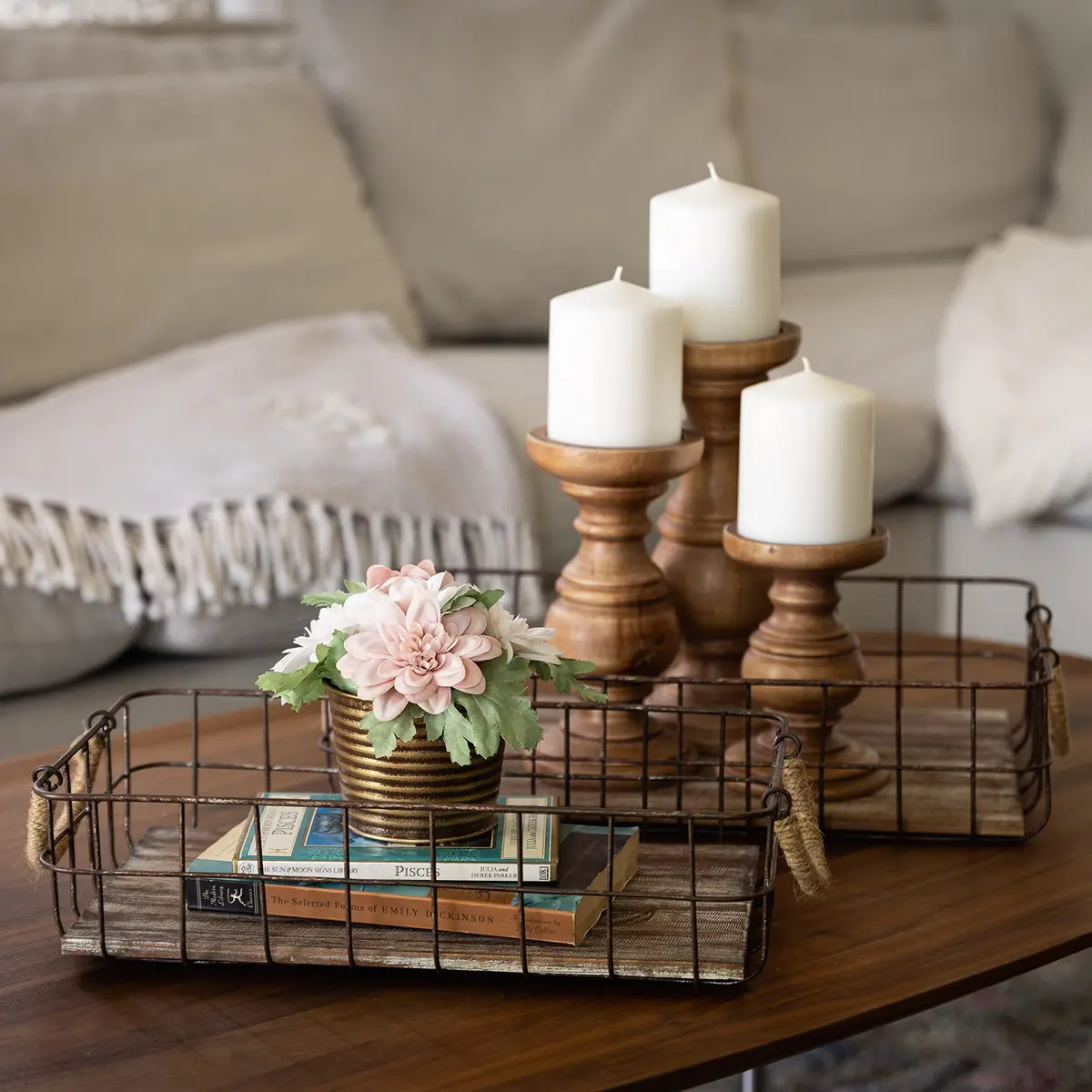 Stonebriar 2pc Rectangle Metal Wire & Wood Basket Set Rustic Decor | Stackable Home Storage - view 6