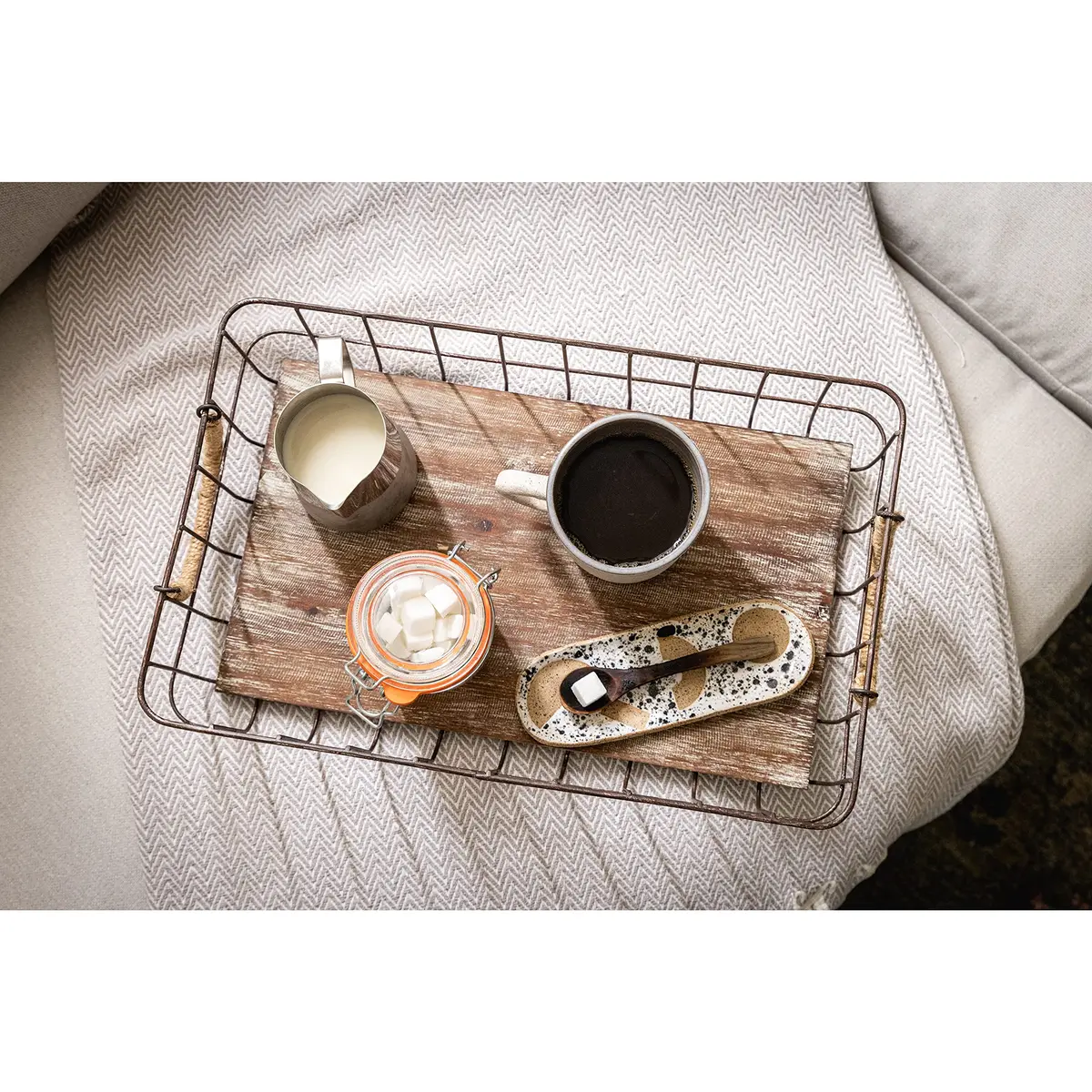 Stonebriar 2pc Rectangle Metal Wire & Wood Basket Set Rustic Decor | Stackable Home Storage - view 7