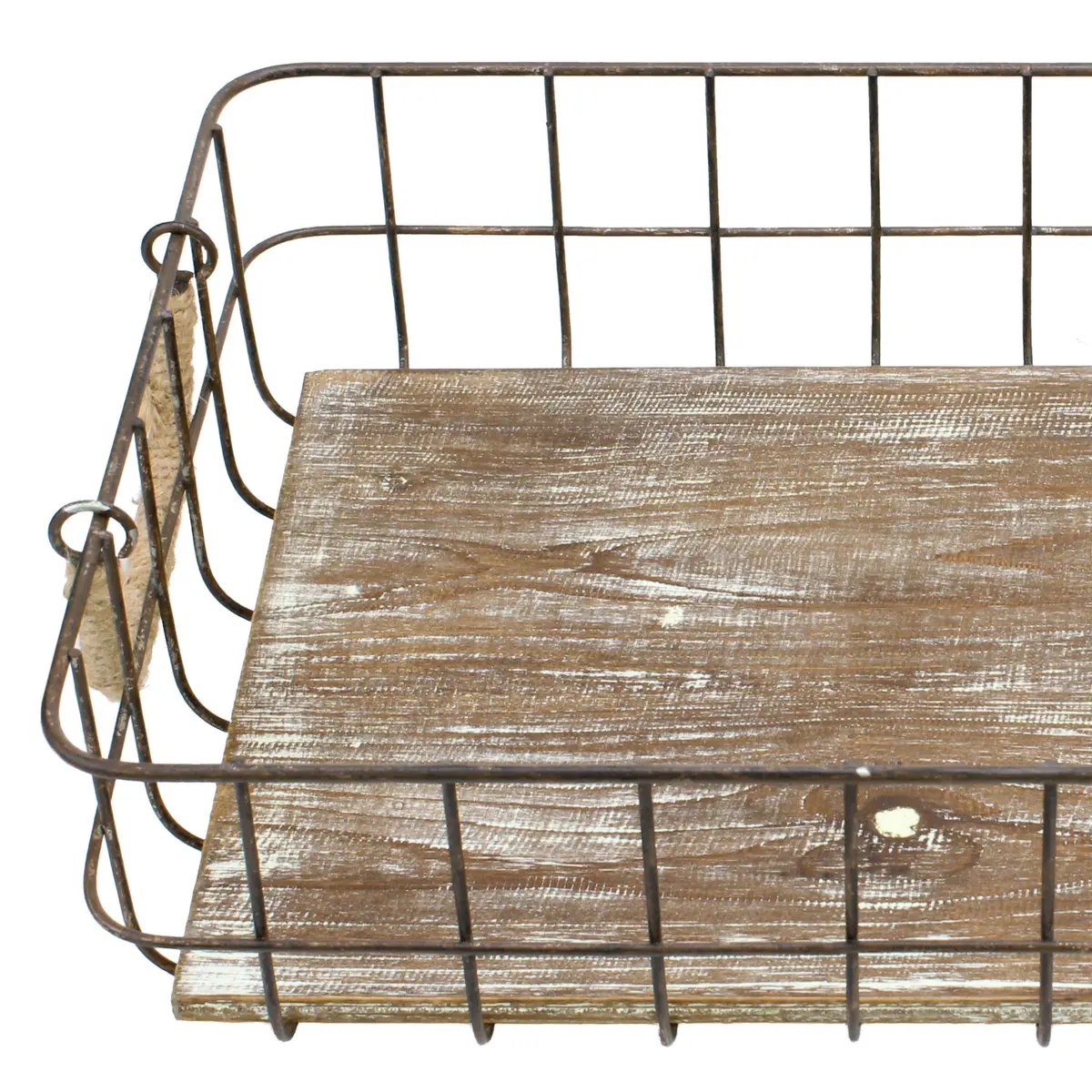 Stonebriar 2pc Rectangle Metal Wire & Wood Basket Set Rustic Decor | Stackable Home Storage - view 3
