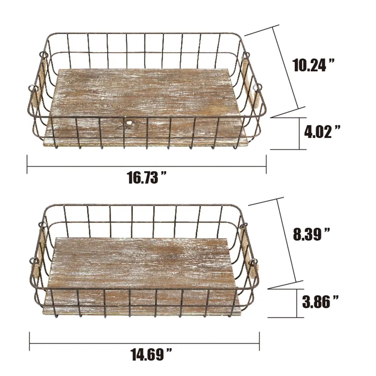 Stonebriar 2pc Rectangle Metal Wire & Wood Basket Set Rustic Decor | Stackable Home Storage - view 4