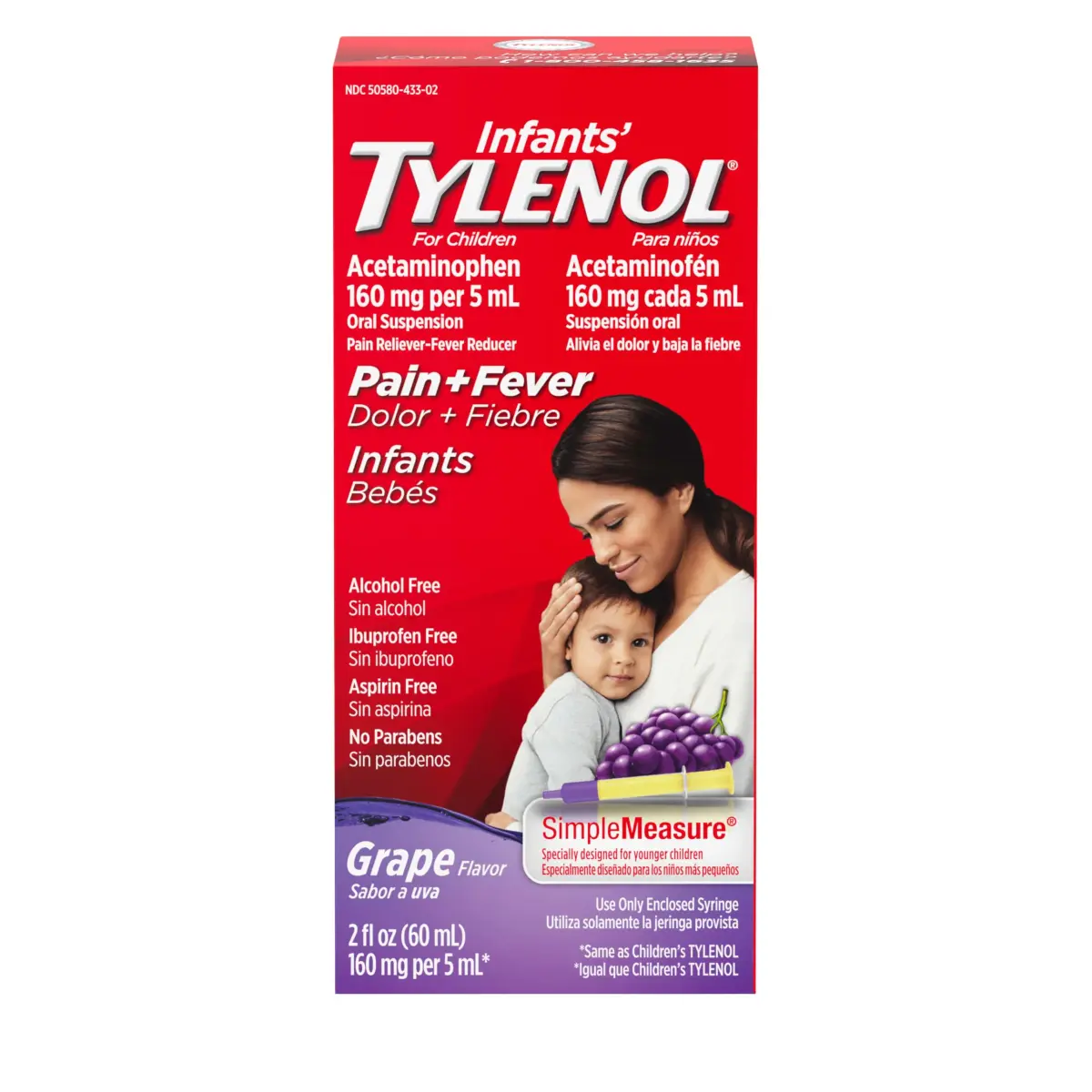 Tylenol Infants' Oral Suspension, Acetaminophen, Grape, 60ml (2 fl. oz) | #1 Pediatrician-Recommended Pain & Fever Relief - main product image