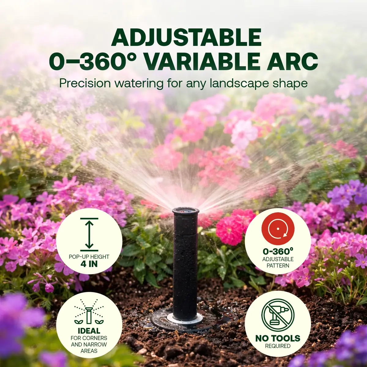 Rain Bird 1804VAN 1800 Series Professional Pop-Up Sprinkler Head 4 Inch (10.16 cm) | 5-Pack, Adjustable 0-360 Degree Arc Nozzle Pattern, Up to 15 Ft Spray Distance - view 3