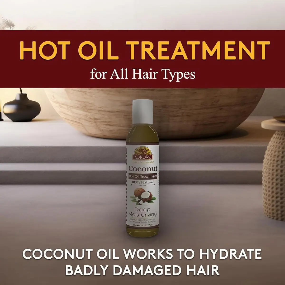 OKAY Coconut Hot Oil Treatment 177ml (6 Fl Oz) | Deeply Penetrating Hair Mask for All Hair Types - view 6