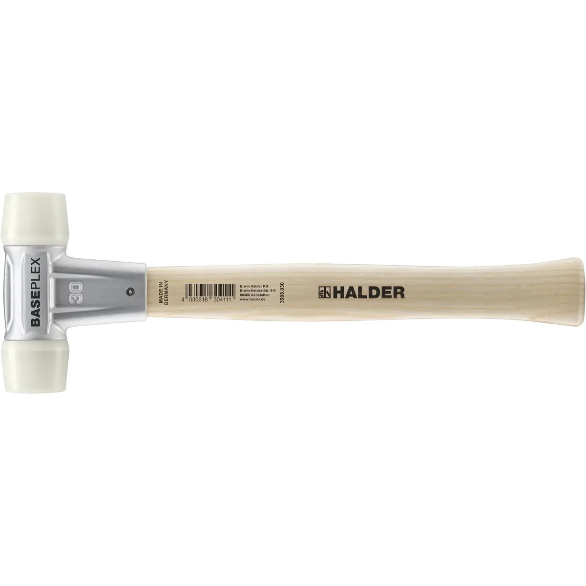 Halder Baseplex Soft-Faced Mallet 30mm | Wear-Resistant Nylon Inserts, Zinc Die-Cast Housing, Wooden Handle - main product image