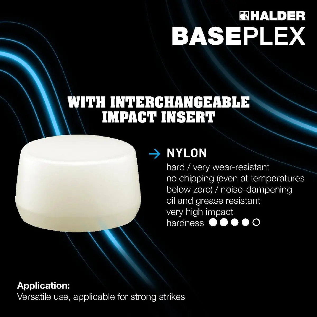 Halder Baseplex Soft-Faced Mallet 30mm | Wear-Resistant Nylon Inserts, Zinc Die-Cast Housing, Wooden Handle - view 3