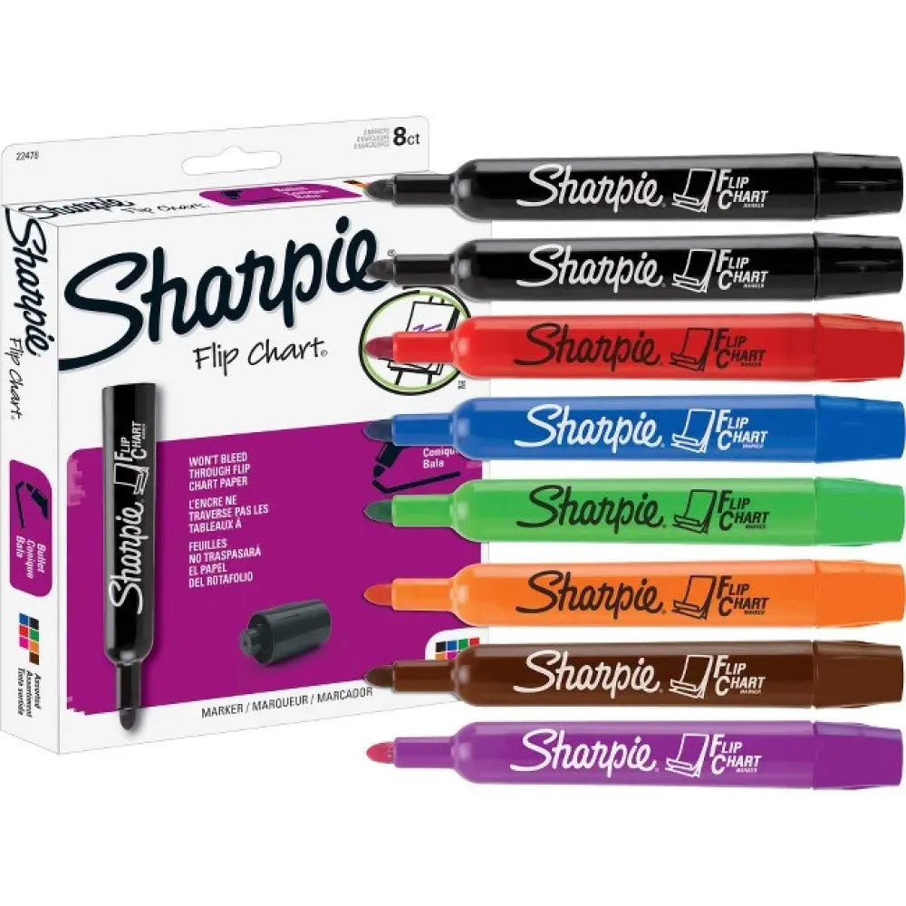 Sharpie Flip Chart Markers, Assorted Colors, 12 Packs of 8 (22478) | Bullet Tip, Permanent Ink - main product image