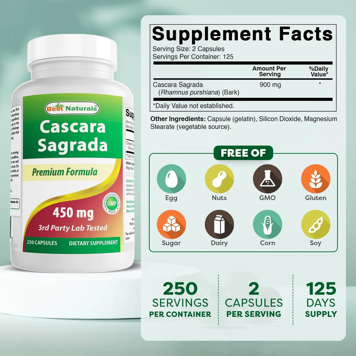 Best Naturals Cascara Sagrada 450 mg | Digestive Support Capsules for Adults - view 2