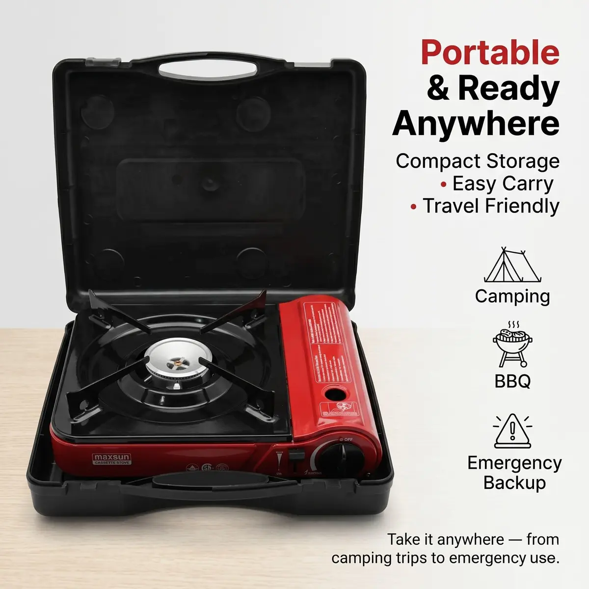 Maxsun MS-3800 Portable Butane Gas Stove | CSA Listed 9560 BTU Adjustable Flame for Camping & Outdoor Cooking - view 6