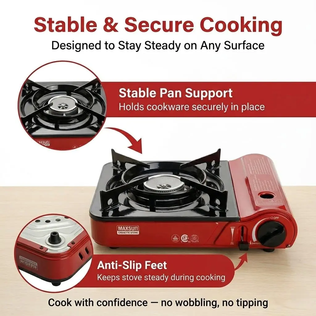 Maxsun MS-3800 Portable Butane Gas Stove | CSA Listed 9560 BTU Adjustable Flame for Camping & Outdoor Cooking - view 7