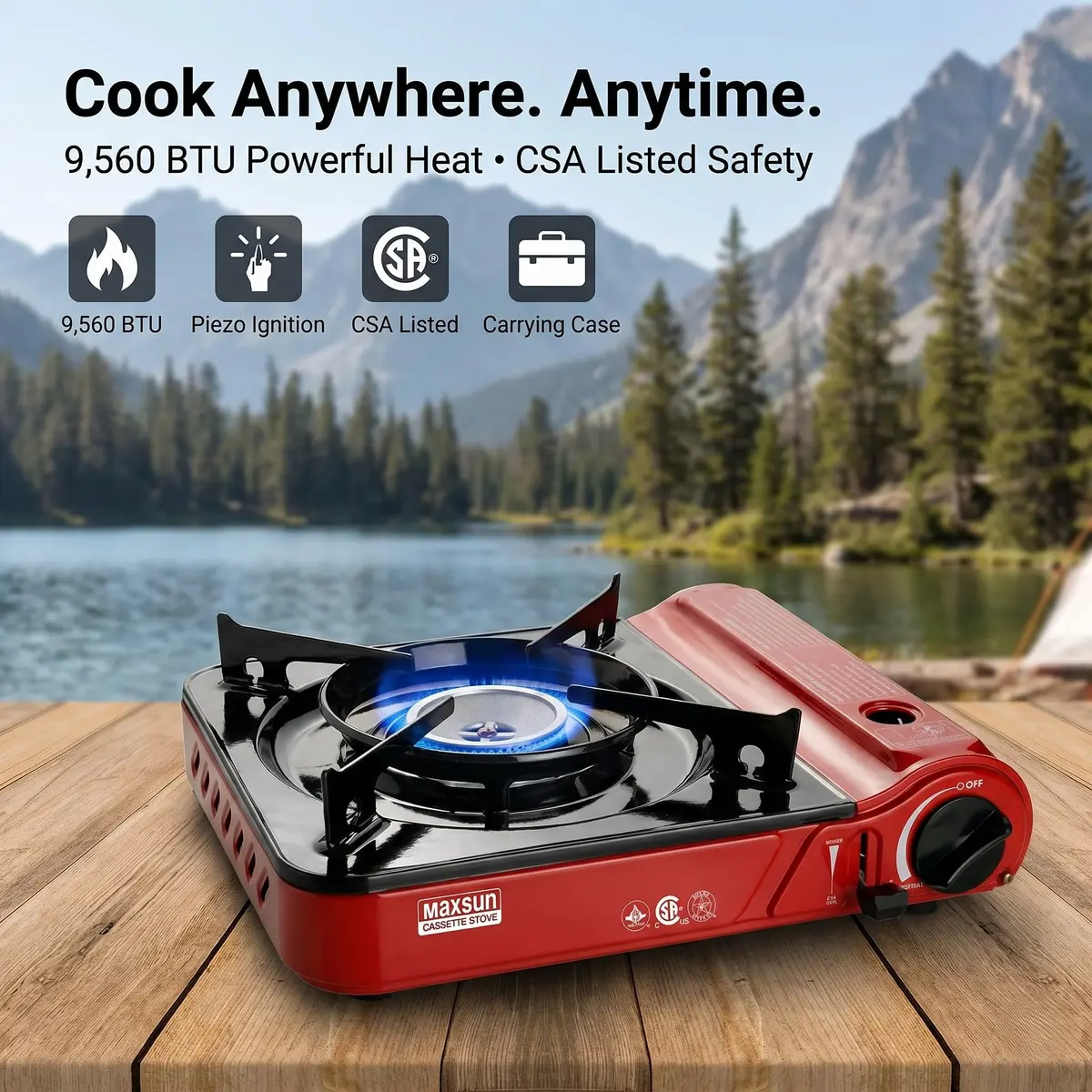 Maxsun MS-3800 Portable Butane Gas Stove | CSA Listed 9560 BTU Adjustable Flame for Camping & Outdoor Cooking - view 2